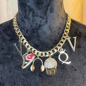 Gold Charm Necklace with Shoe and Cap Pendants